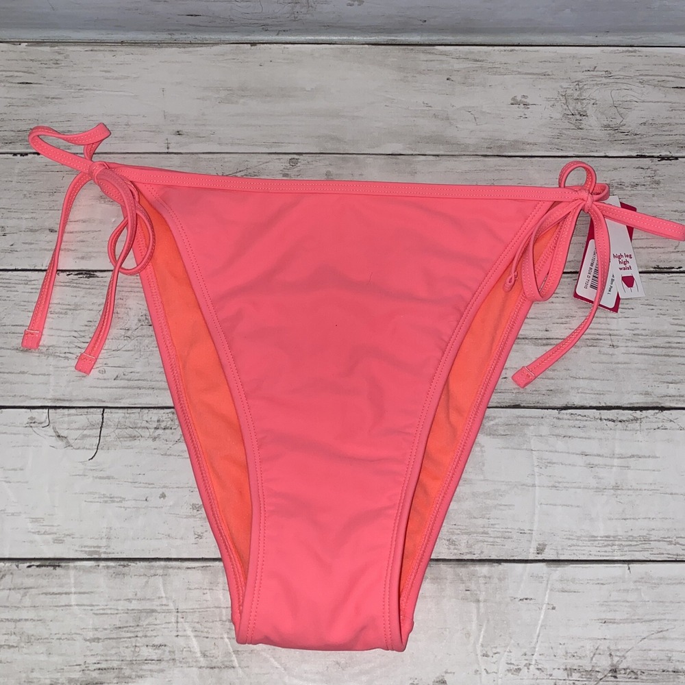 Xhilaration Bikini Bottom Womens Large Neon Pink Solid Swim High Waist Target L